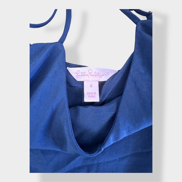 Lilly Pulitzer Sunset Top 100% Silk in True Navy Size‎ S - Picture 2 of 8